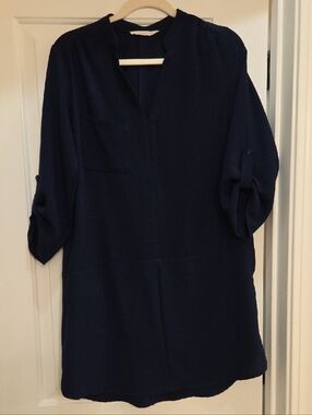 Lush Navy Relaxed V-Neck Mini Dress